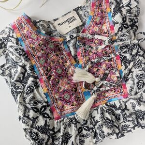 Savannah Jane Embroidered Tassel Blouse – Size Medium – Like New